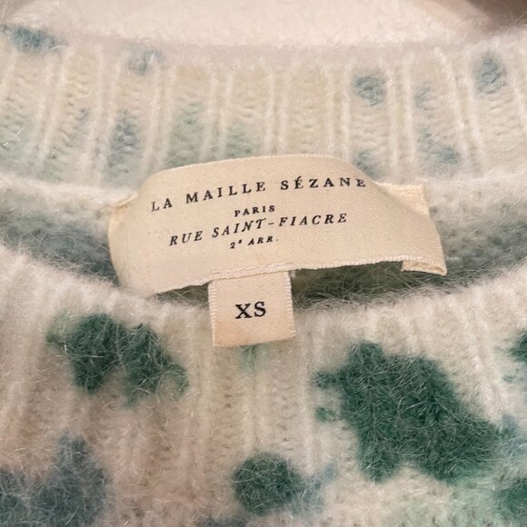 EUC Sezane Amaya Floral Mohair Wool Sweater Ecru Green Peonies XS - Picture 7 of 9